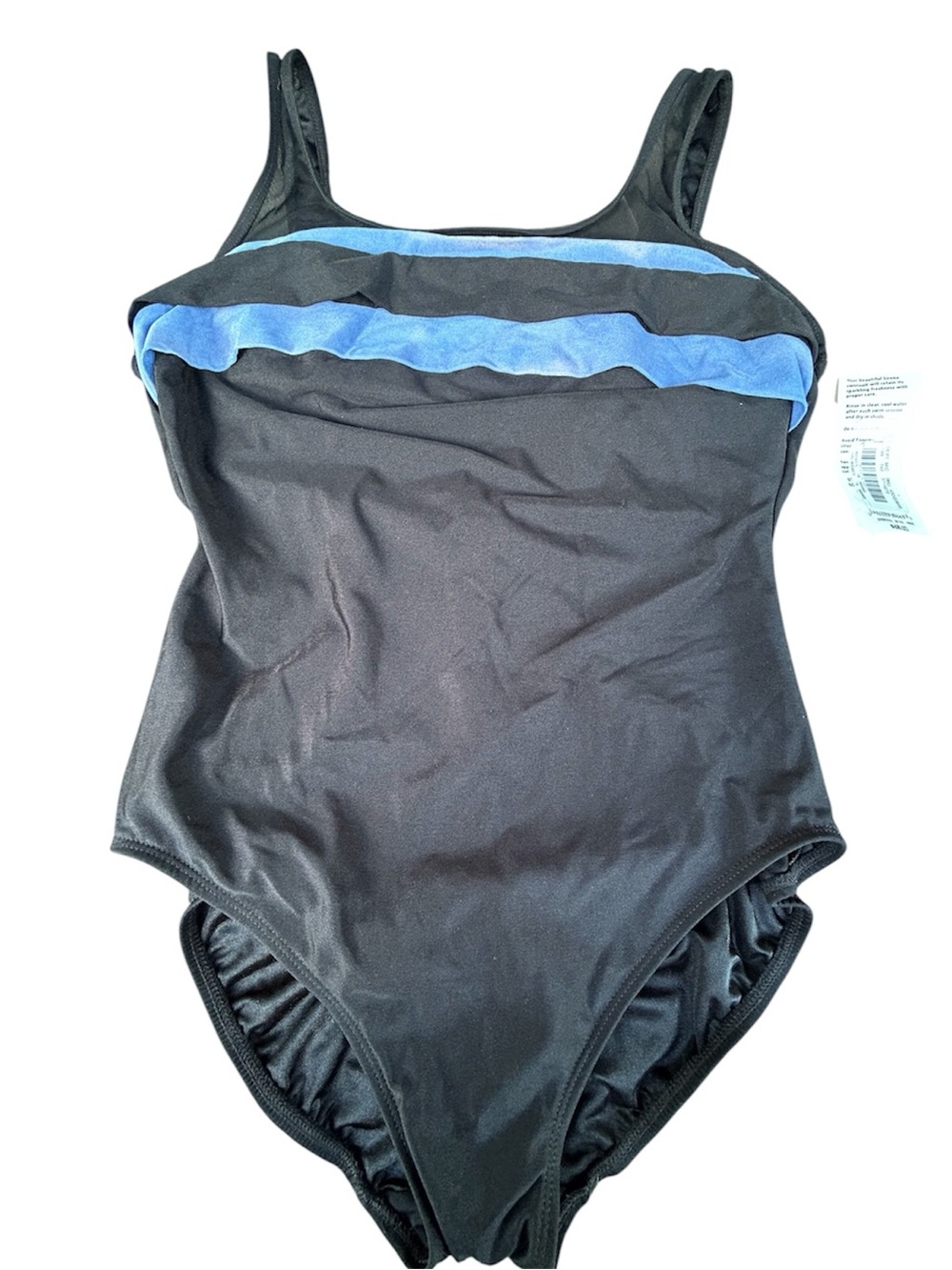 Sirena MeshTrim Black Swimsuit w Blue/Purple Marbled Mesh Trim Accent SZ 16 NWT